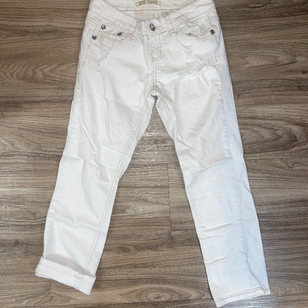ZCO White Embellished Capri Flap Pockets sz5